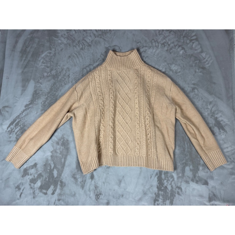 LOFT Tan Beige Cable Knit Turtleneck Sweater Womens Small Ribbed Long Sleeve